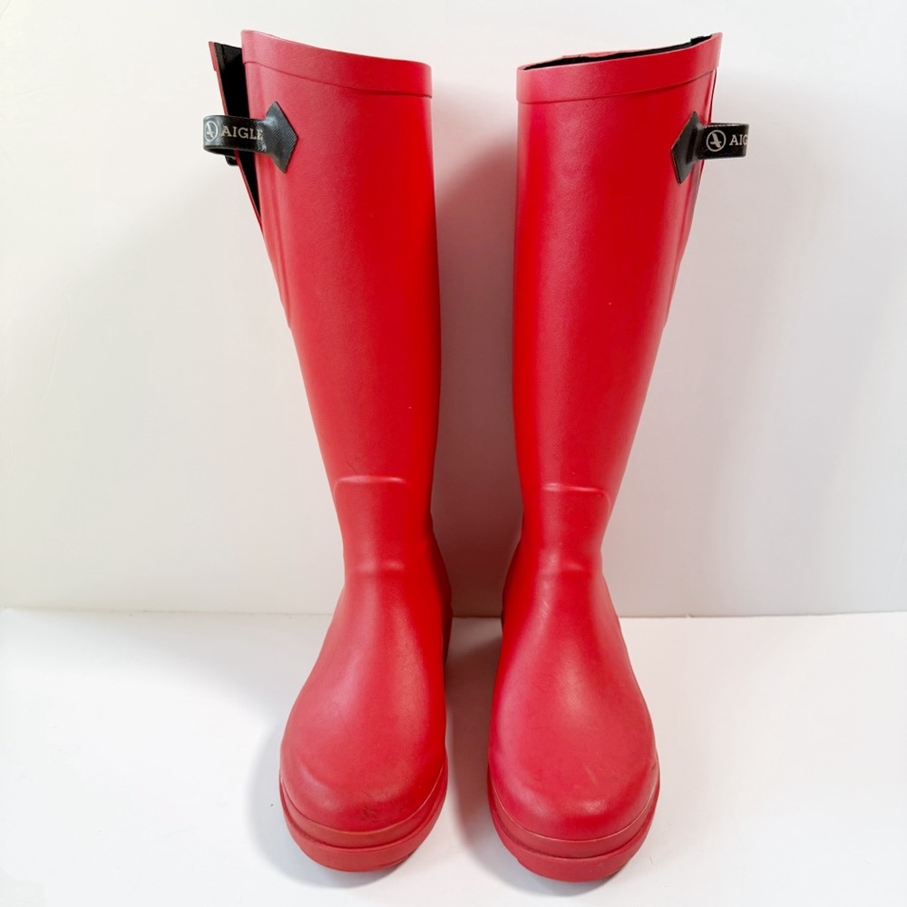 Aigle Woman Red Equestrian Rubber Tall Rain Boots EU36 Classic Country Folk - Picture 3 of 8